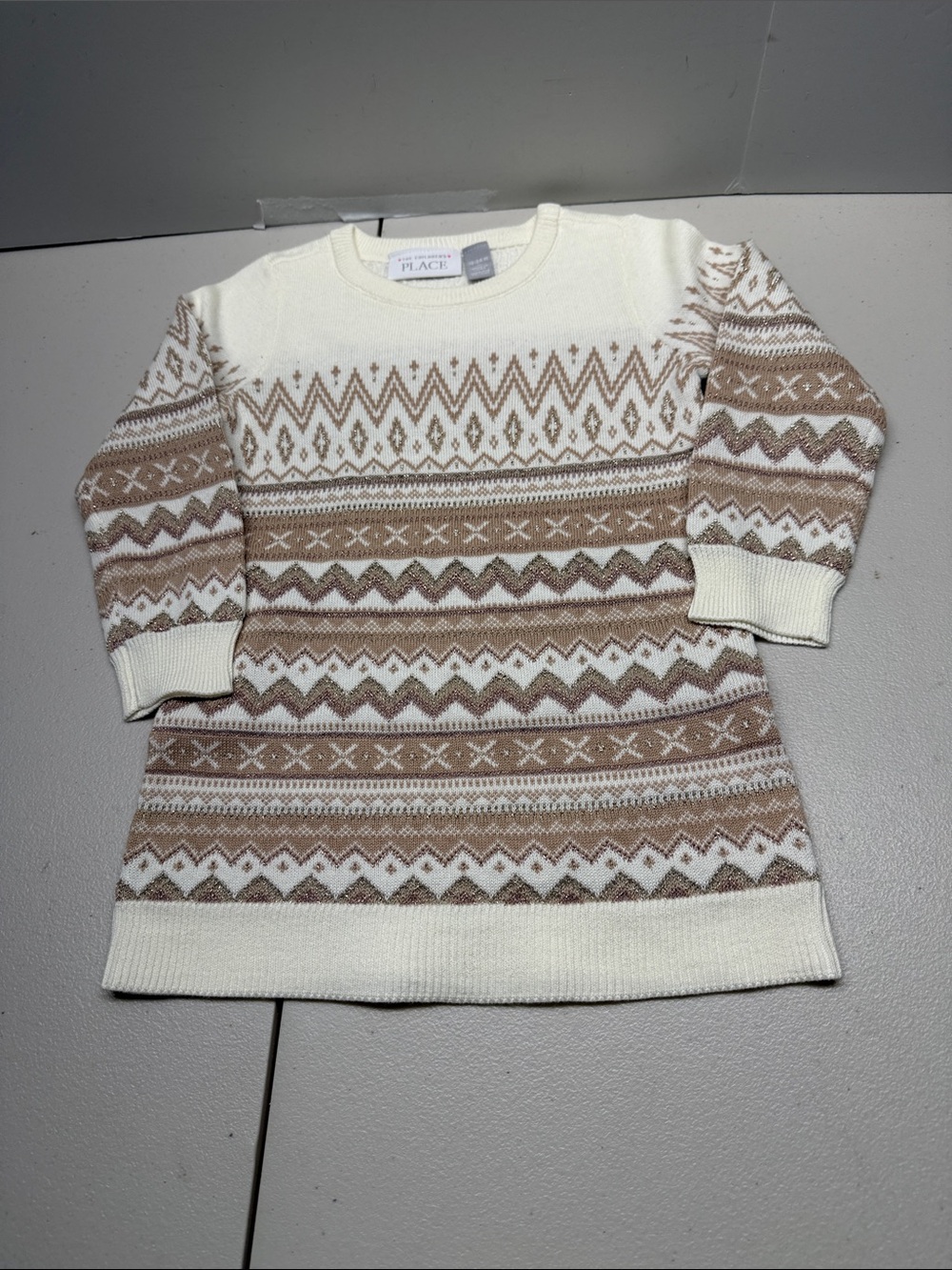 The Children's Place Cream & Tan Fair Isle Knit Dress. NEW